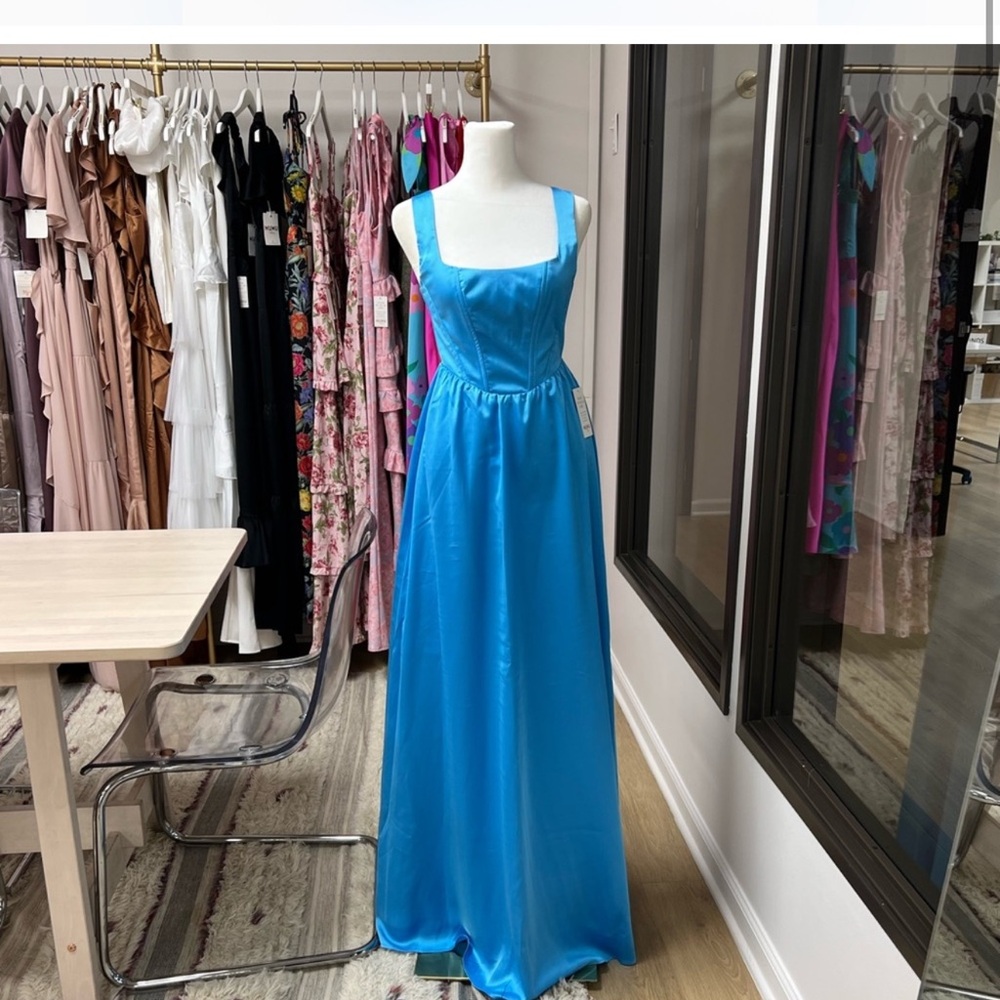 - Show Me Your Mumu Nina Maxi in Azure Blue Luxe Satin size S